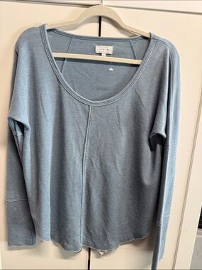 Lucky Brand Powder Blue Long Sleeve Scoop Neck Waffle Top